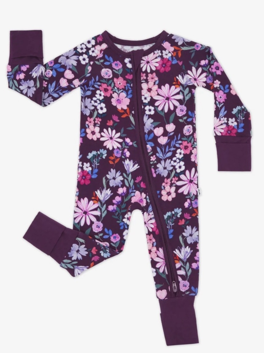 Little Sleepies Plum Floral Zip Footie in Pink, Lavender, Blue